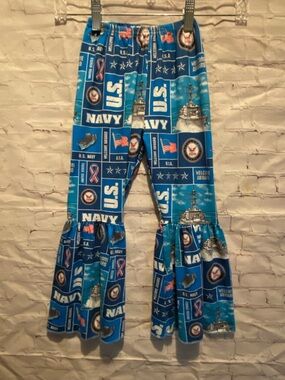 Blue U.S. Navy Graphic Ruffle Hem Leggings